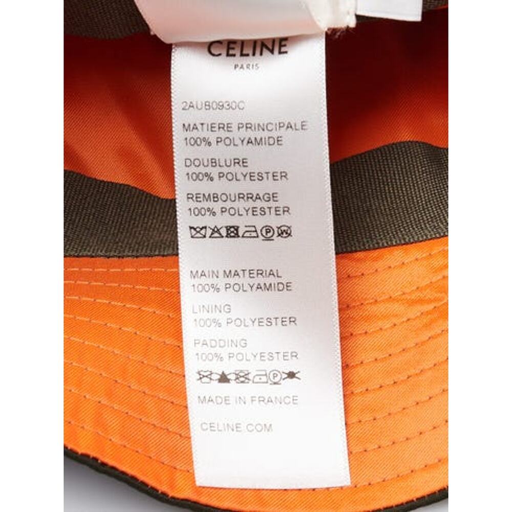 Celine Dark Green Orange Quilted Polyester Logo Bucket Hat Size M - Picture 6 of 7